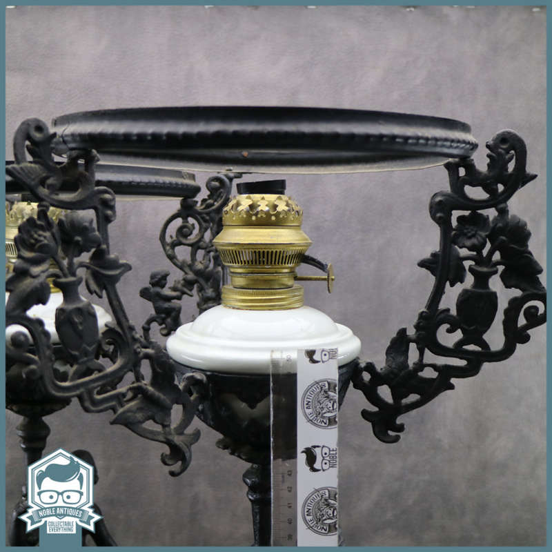Exquisite!!! Two Antique MASSIVE Cast Iron and Glass Oil Lamps - Electric Fittings Included!!!