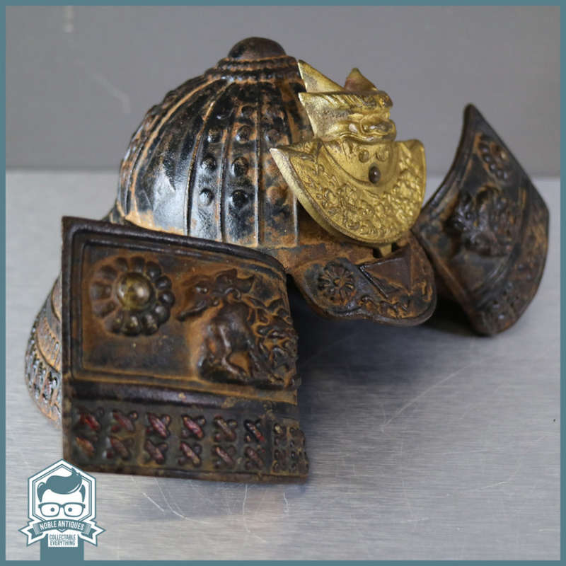 RARE!!! Antique Quarter Scale Cast Iron and Brass Samurai Helmet!!!