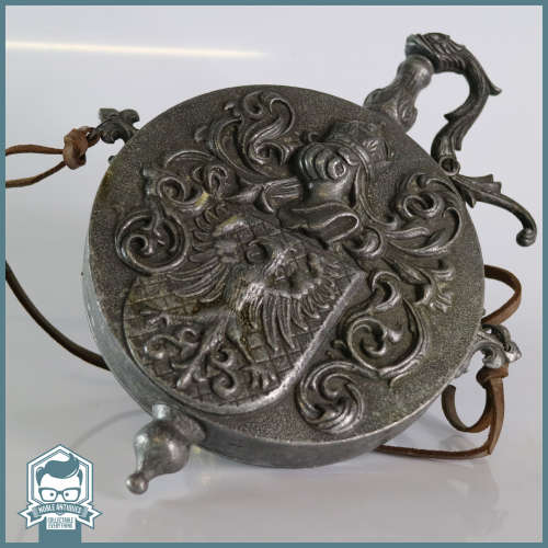Ornate Cast Metal Antique Reproduction Gunpowder Flask!!!