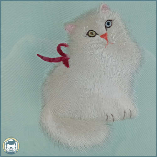 Vintage Rotating Wood and Double Sided Stitched Silk Cat Impression!!!