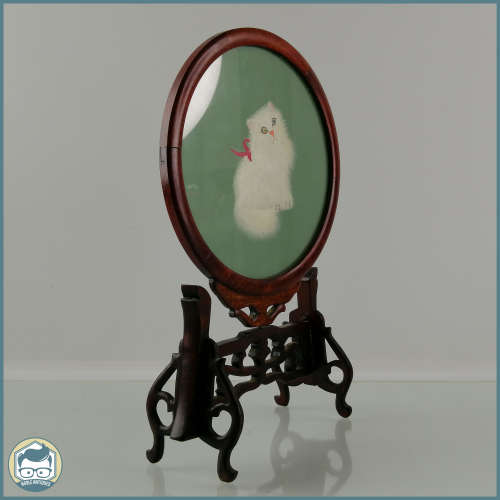 Vintage Rotating Wood and Double Sided Stitched Silk Cat Impression!!!