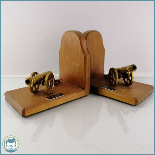 Two Large Brass Cannon Models on Wood Base Bookends!!