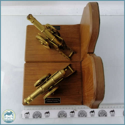 Two Large Brass Cannon Models on Wood Base Bookends!!