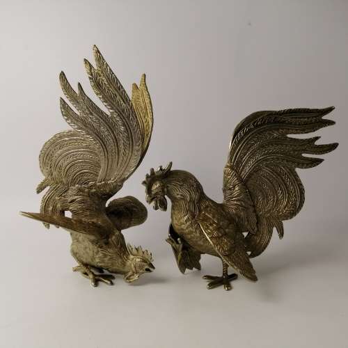 Two Large Silver Metal Fighting Cockrills!!! 27cm x 35cm