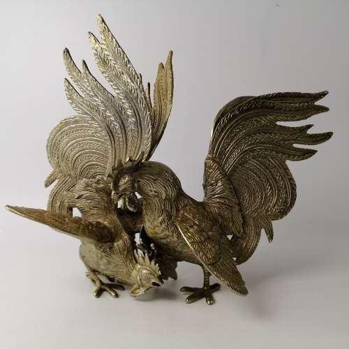 Two Large Silver Metal Fighting Cockrills!!! 27cm x 35cm
