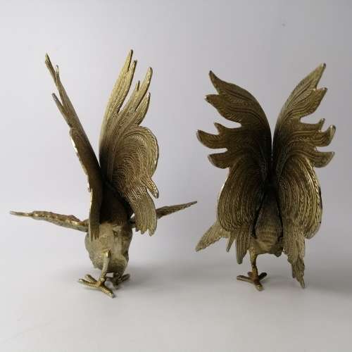 Two Large Silver Metal Fighting Cockrills!!! 27cm x 35cm