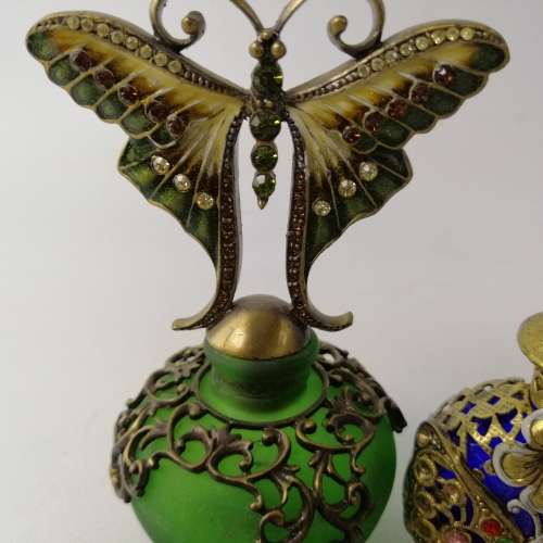 Ornate Metal and Glass Vintage  Perfume Bottles!! Bid For Both!!!