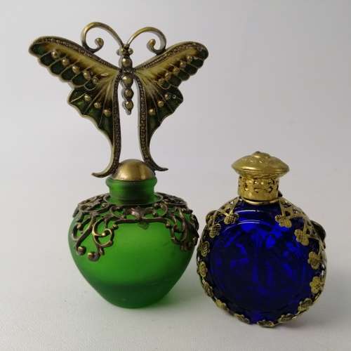 Ornate Metal and Glass Vintage  Perfume Bottles!! Bid For Both!!!