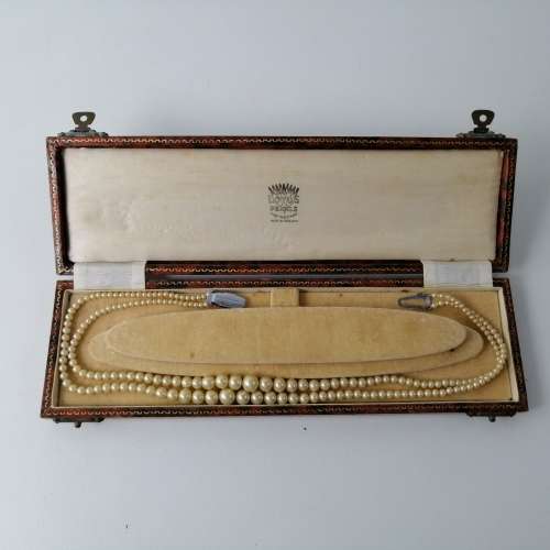 Vintage 1950`s Boxed Two Strand English Lotus Pearl Necklace!!!