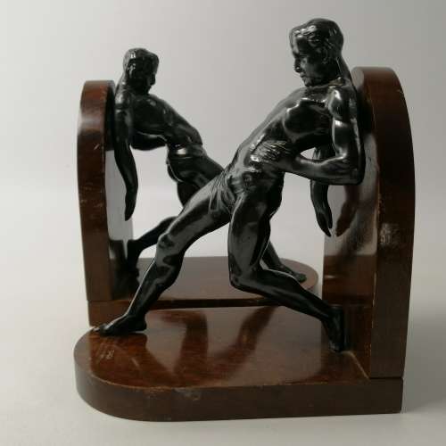 FANTASTIC!!! Art Deco Metal on Wood Male Stylized Male Figure Book Ends!!!