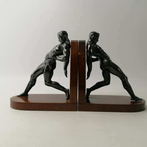 FANTASTIC!!! Art Deco Metal on Wood Male Stylized Male Figure Book Ends!!!