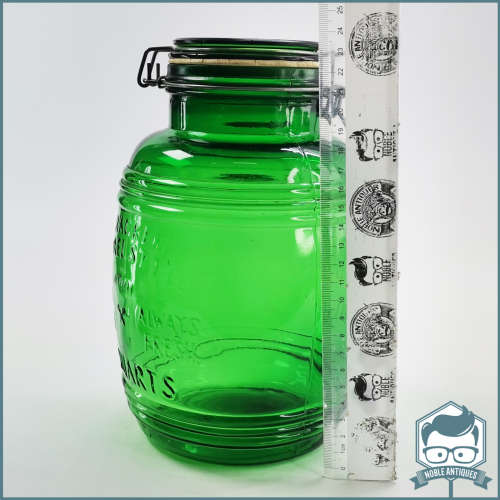 Large Vintage Green Glass Biscuit Jar!!!