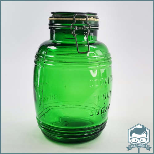 Large Vintage Green Glass Biscuit Jar!!!