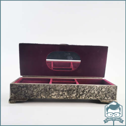 Spectacular!!! Large Ornate Silver Plate and Velvet Lined Jewelry Box!!!