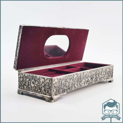 Spectacular!!! Large Ornate Silver Plate and Velvet Lined Jewelry Box!!!