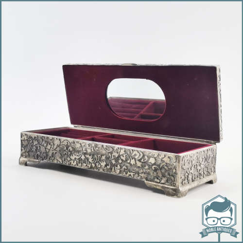 Spectacular!!! Large Ornate Silver Plate and Velvet Lined Jewelry Box!!!