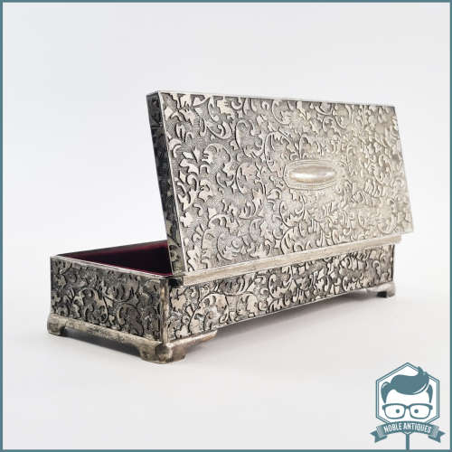 Spectacular!!! Large Ornate Silver Plate and Velvet Lined Jewelry Box!!!