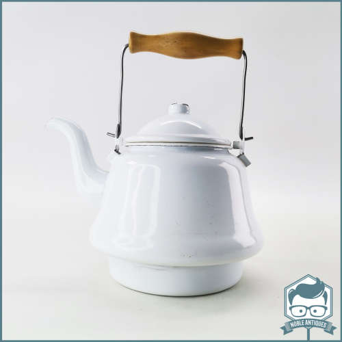 Vintage Enamelware With Wood Handle Kettle!!!