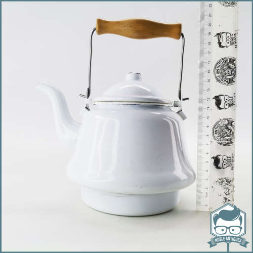 Vintage Enamelware With Wood Handle Kettle!!!