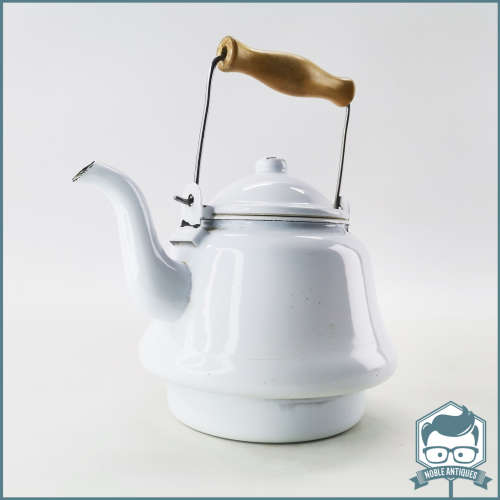 Vintage Enamelware With Wood Handle Kettle!!!