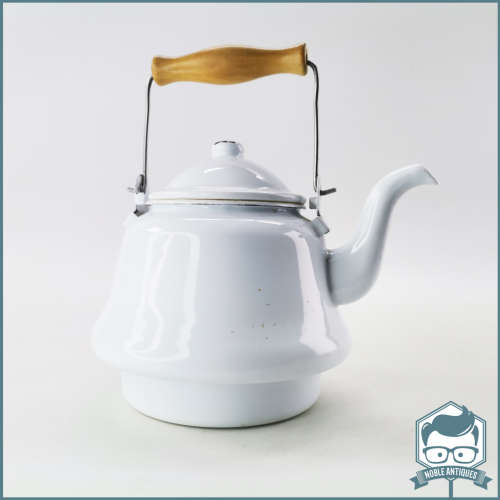 Vintage Enamelware With Wood Handle Kettle!!!