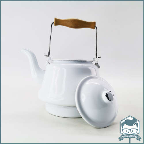 Vintage Enamelware With Wood Handle Kettle!!!