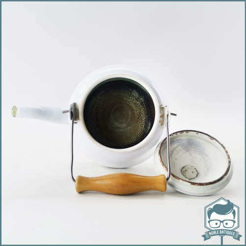 Vintage Enamelware With Wood Handle Kettle!!!