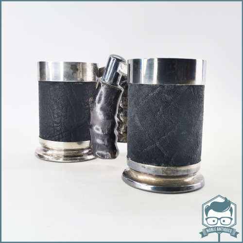 Two Original Royal Sable Silver-plate, Hyde and Horn Handle Beer Mugs!!!