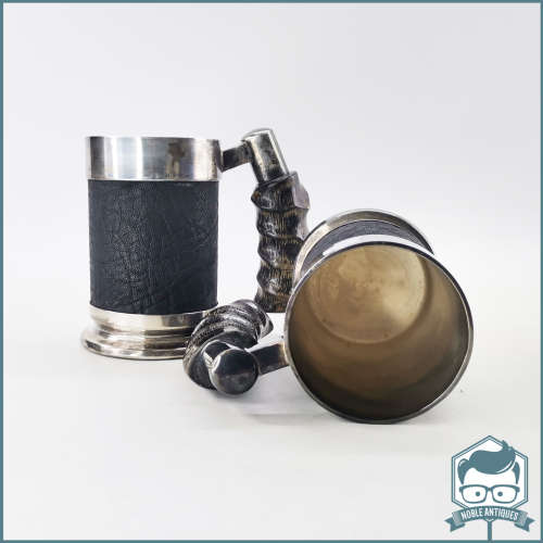 Two Original Royal Sable Silver-plate, Hyde and Horn Handle Beer Mugs!!!