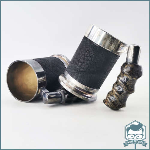 Two Original Royal Sable Silver-plate, Hyde and Horn Handle Beer Mugs!!!