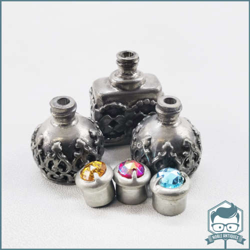 Highly Decorative Miniature Pewter Perfume Bottles!!!