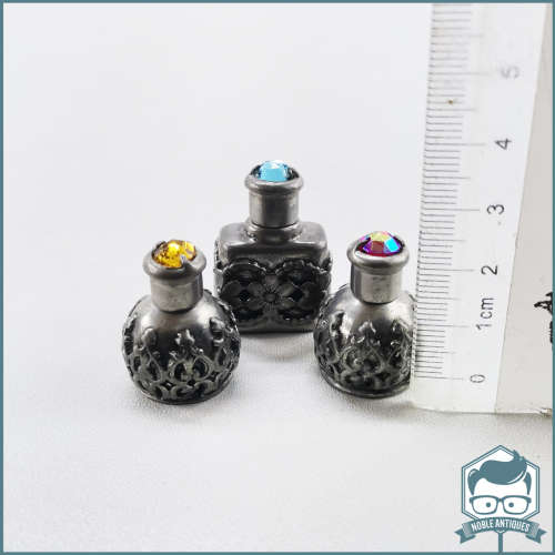 Highly Decorative Miniature Pewter Perfume Bottles!!!
