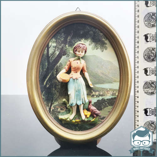 Oval Framed Italian Depose Three-dimensional Relief Female and Duck Picture !!!
