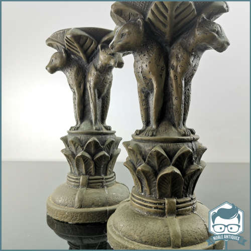 Two Large Leopard Inspired Bronze Finished Cast Resin Candle Stands!!! Bid For Both!!!