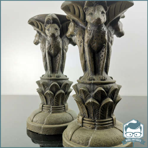 Two Large Leopard Inspired Bronze Finished Cast Resin Candle Stands!!! Bid For Both!!!