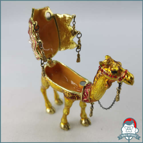 Camel Trinket Box, Clear Swarovski Crystal, Hand Painted Enamel Brown & Red Saddle Over Pewter!!