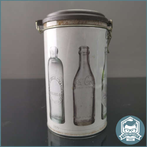Lithographed Coca-Cola Bottles Evolution Round Clip Lid Tin!!!