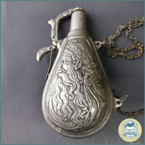 Cast Pewter French Black Gun Powder Flask Holder Nude Lady / God!!!