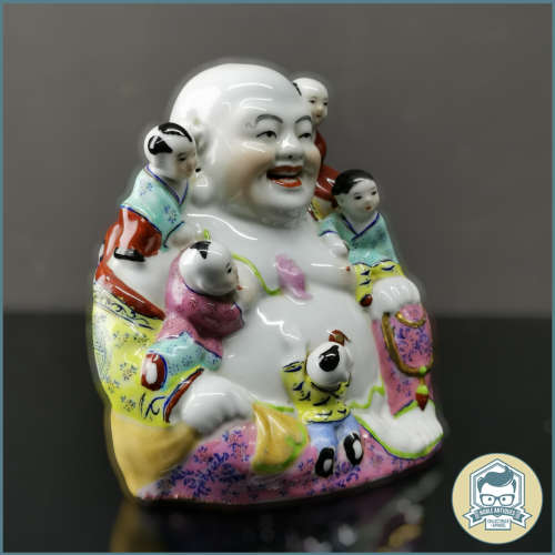 Oriental Glazed Porcelain Buddha Figure with Five Children - 200mm Tall!!!