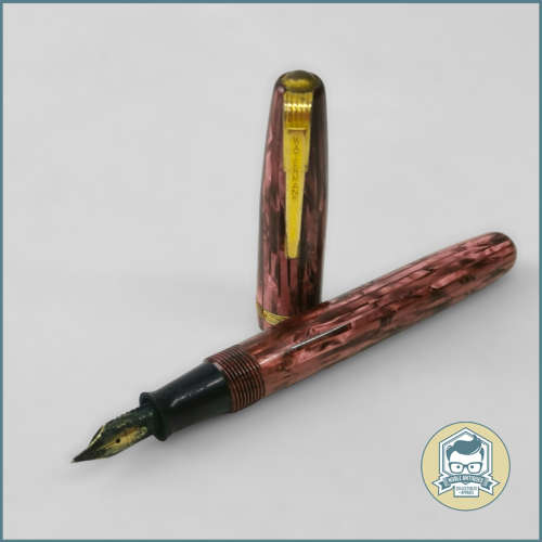 Waterman`s 512V fountain pen (1940`s) - Pink striated marble,14 karat gold flexible medium nib