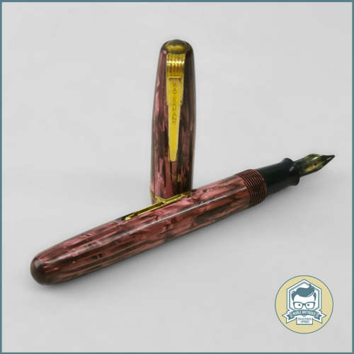 Waterman`s 512V fountain pen (1940`s) - Pink striated marble,14 karat gold flexible medium nib