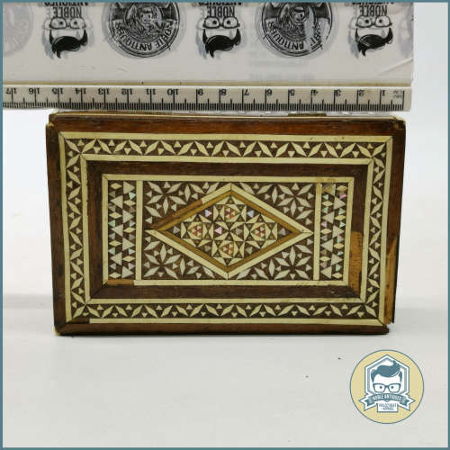 Vintage 1950`s Moroccan Inlaid Shell Bone Mother Of Pearl Decorated Storage Box!!!