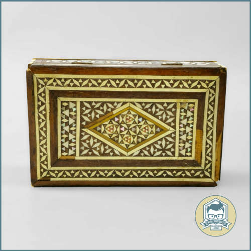 Vintage 1950`s Moroccan Inlaid Shell Bone Mother Of Pearl Decorated Storage Box!!!