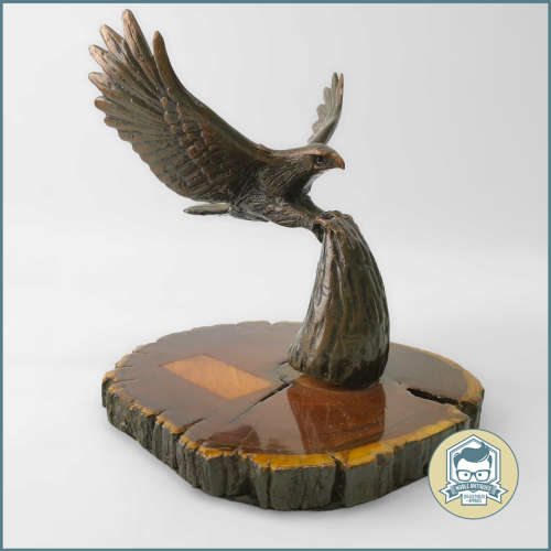Original Cold Cast Broze Perching Fish Eagle on Wood Base!!!