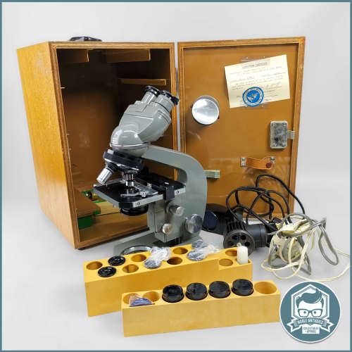 Large Original Wood Boxed Cast Metal Olympus Tokyo Japan 262040 Microscope!!! Not Tested