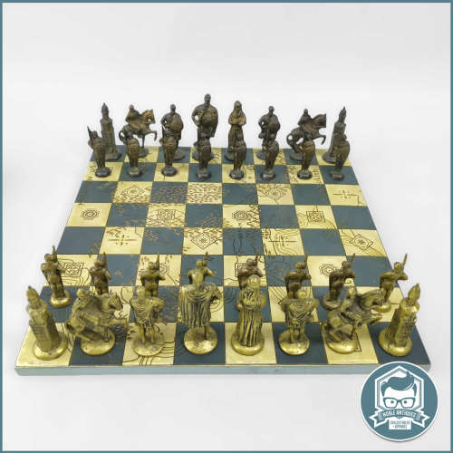 Vintage Cast Metal Medieval Chess Set, Including Board!!!