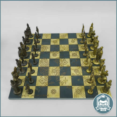 Vintage Cast Metal Medieval Chess Set, Including Board!!!