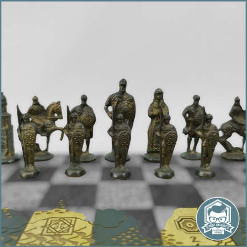 Vintage Cast Metal Medieval Chess Set, Including Board!!!