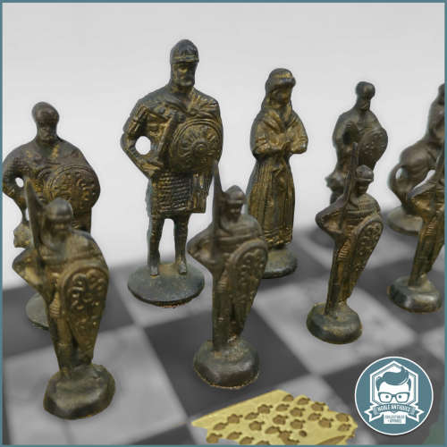 Vintage Cast Metal Medieval Chess Set, Including Board!!!