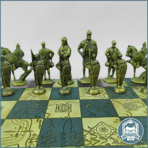 Vintage Cast Metal Medieval Chess Set, Including Board!!!